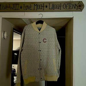 Crooks and Castles, cream and red Men Varsity Heavy duty jacket.